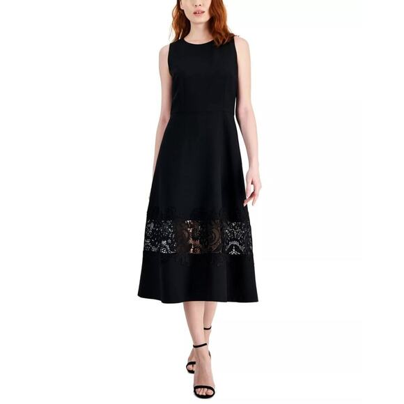 NWT Anne Klein Women's Lace Hem Fit And Flare Midi Dress - Picture 1 of 6
